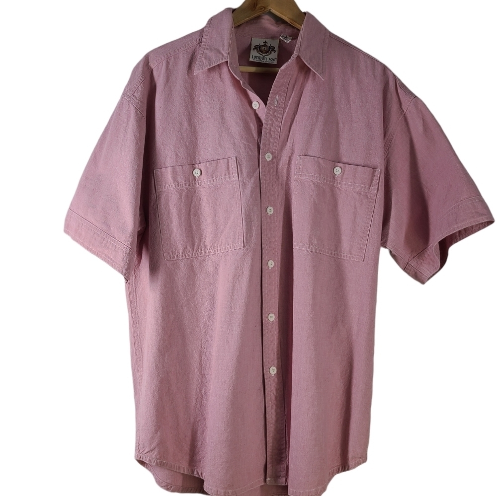 London Fog 100% Cotton Short Sleeve Button Down Pink Sz‎ Large